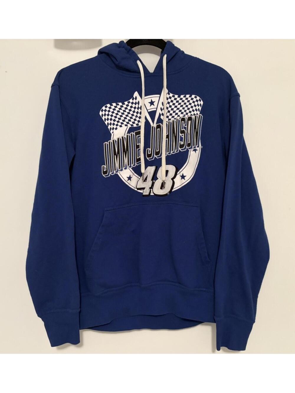 NASCAR Jimmie Johnson Blue Pull-Over Hoodie Fleece Hooded Sweatshirt Size Large
